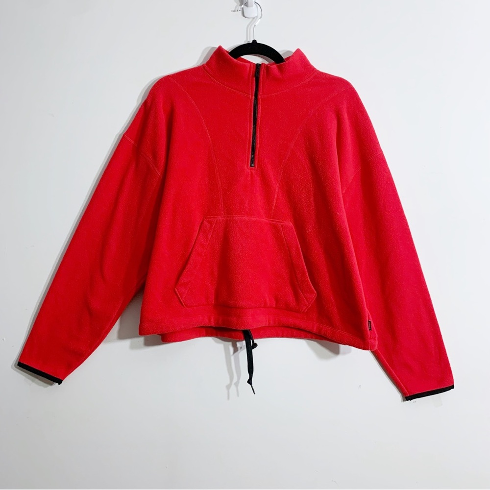 PINK Victoria's Secret Red Fleece Quarter Zip Pullover Sweatshirt Large
